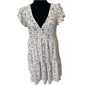 Jessica Simpson White Rosette Cottage Core Floral Eyelet V-Neck Dress Size Med